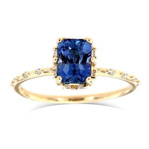 Elongated Radiant Sapphire & Diamond Ring